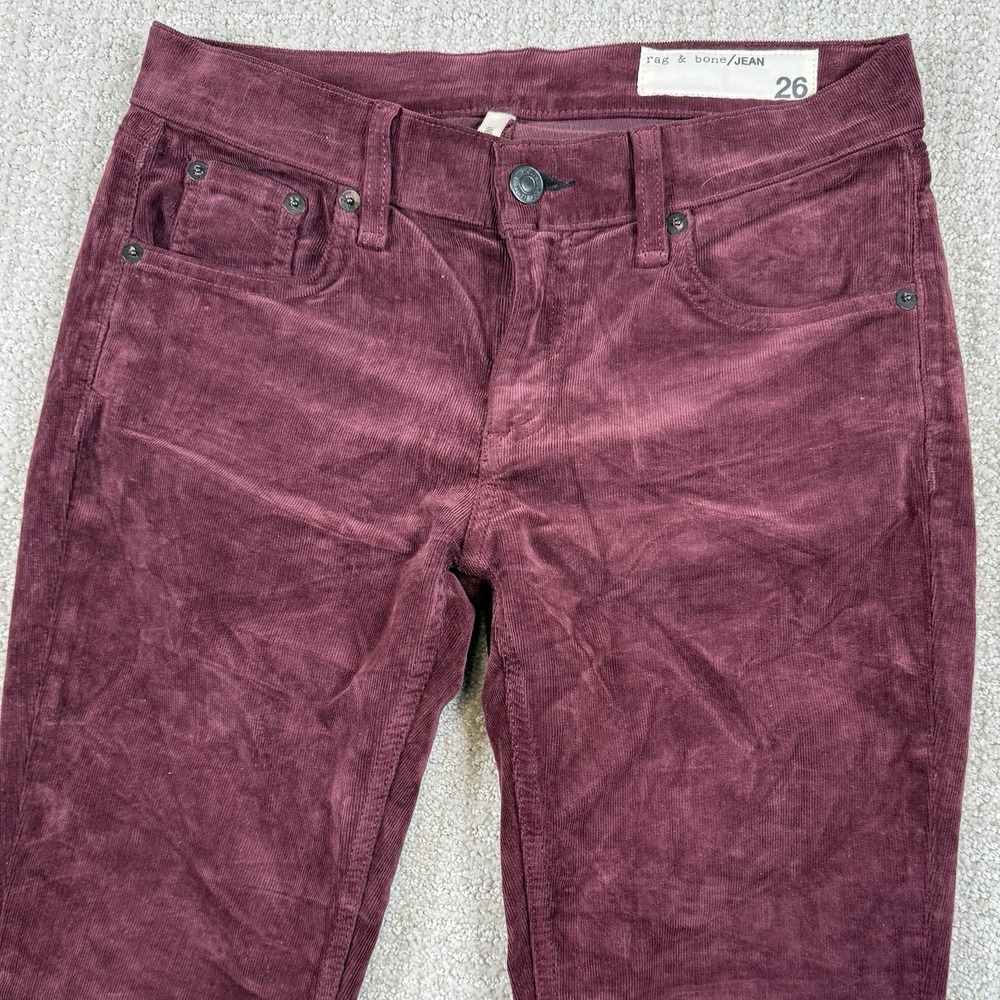 Rag & Bone Women's 26 (Actual 29x29) Burgundy Skinny Corduroy Jean Pants